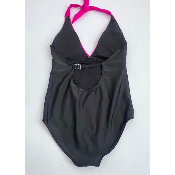 CROMER RESORTWEAR WOMENS ONE PIECE SWIMSUIT VNECK HALTER SZ 10 BLACK PEACH PINK - Picture 4 of 11